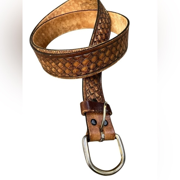 Western Genuine Top Grain Leather Made in USA Brown Woven Patterned Mens Size 40 - Picture 1 of 8